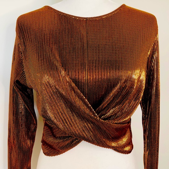 Topshop Tops - 🔥Host Pick🔥Topshop Bronze Glitter Top with Wrap Front & Long Sleeves